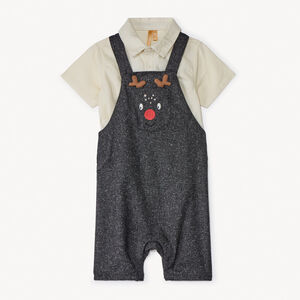 Ensemble court 2 pièces avec salopette de Noël pour bébé garçon 