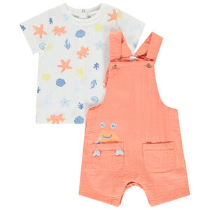 Ensemble salopette + t-shirt fantaisies crabe pour bébé garçon  
