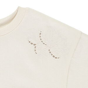 Sweat french terry court uni avec broderie anglaise pour fille  