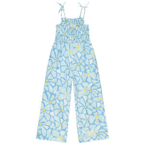 Combinaison longue imprimé fleurs à smocks pour fille 