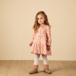 Robe manches longues à volants imprimé fleurs pour bébé fille 