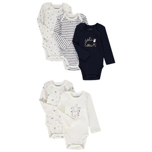 Lot de 5 bodies manches longues en jersey pour bébé fille 