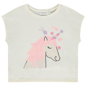 T-shirt manches courtes forme boîte avec licorne pour fille 