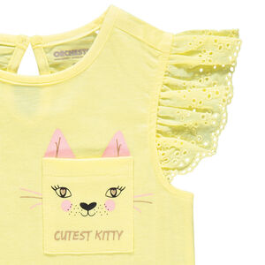 T-shirt à manches courtes volantées et poche imprimée 