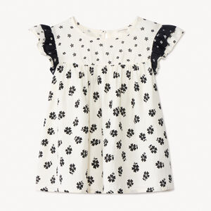 Tunique manches courtes en gaze imprimé fleurs pour fille 