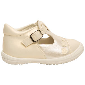 Salomés effet cuir nacré avec patchs cœurs pour bébé fille 