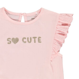 T-shirt manches courtes volantées en jersey avec print glitter pour bébé fille 