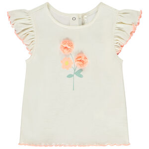T-shirt manches courtes côtelé à fleurs 3D pour bébé fille 