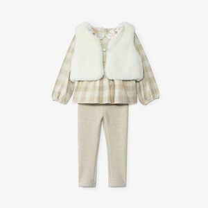 Ensemble 3 pièces avec tunique à carreaux pour bébé fille 