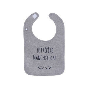 Bavoir "Je préfère manger local" - Gris chiné 