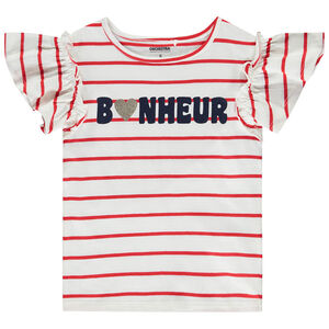 T-shirt manches courtes rayé à volants pour fille 