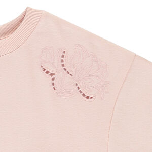 Sweat french terry court uni avec broderie anglaise pour fille  