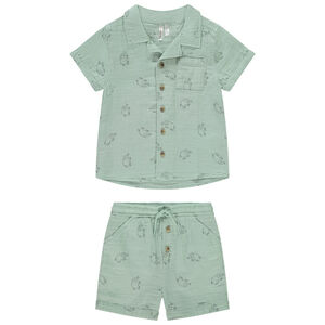 Ensemble 2 pièces double gaze imprimé éléphants pour bébé garçon 