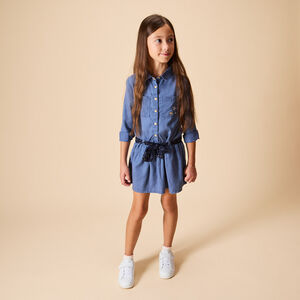 Robe chemise manches longues et ceinturée pour fille 