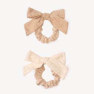 Lot de 2 chouchous à nœud en broderie anglaise pour fille 