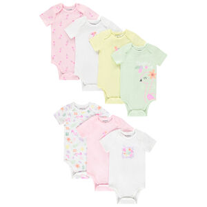 Lot de 7 bodies manches courtes fantaisie pour bébé fille avec ouvertures différentes selon l'âge 