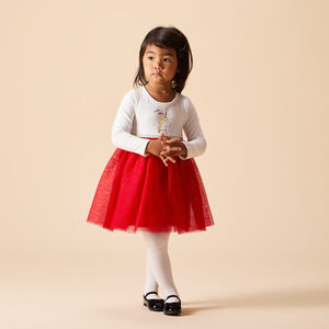 Robe de fête manches longues effet 2 en 1 bi-matière pour bébé fille 