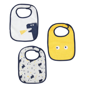 Lot de 3 bavoirs en coton dinosaures à scratch 