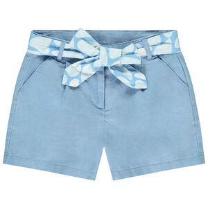 Short et toile uni avec ceinture fantaisie à nouer pour fille  