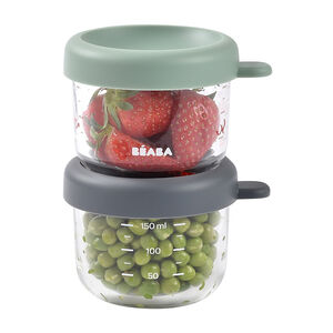 Lot de 2 pots de conservation en verre 150ml Minéral-Vert Sauge 