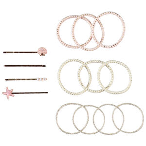 Lot de 4 barrettes fantaisie + 10 élastiques pour fille 