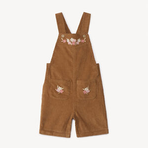 Salopette courte brodées en velours côtelé pour bébé fille 