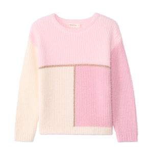 Pull manches longues en tricot pelucheux tricolore pour fille  
