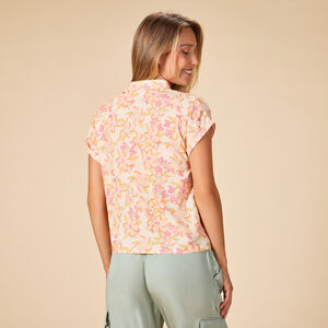 Chemise manches courtes à nouer imprimé floral pour femme 