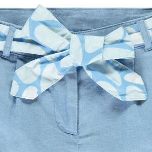 Short et toile uni avec ceinture fantaisie à nouer pour fille  