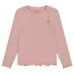 T-shirt manches longues côtelé broderie cœur doré pour fille 