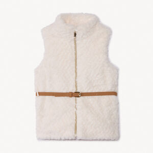 Veste sans manches en fausse foururre avec ceinture pour fille 