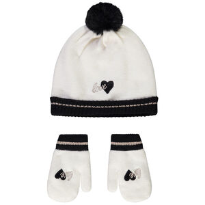 Ensemble bonnet + moufles cœurs pour bébé fille 
