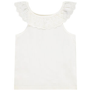 Débardeur à collerette volantée en broderie anglaise pour fille 