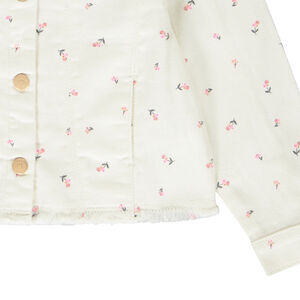 Veste en jean imprimé fleurs à col rond pour fille  
