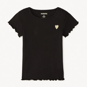 T-shirt manches courtes côtelé à cœur brodé pour fille 
