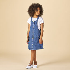 Robe salopette en denim avec poches soufflées pour fille 