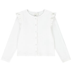 Gilet manches longues uni en maille côtelé et volants pour fille 