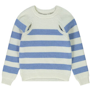 Pull en tricot rayé avec emmanchures ajourées pour fille 
