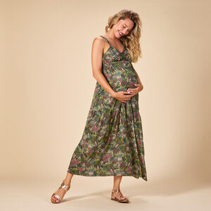 Robe longue sans manches imprimée jungle pour femme  