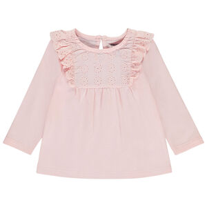 T-shirt manches longues à plastron brodé pour bébé fille 