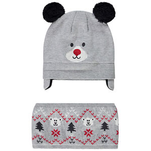 Ensemble en tricot bonnet + snood ourson pour bébé garçon 