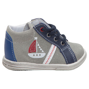 Bottillons en cuir suédé à lacets print bateau 