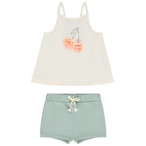 Ensemble 2 pièces avec cerises effet pétales 3D pour bébé fille 