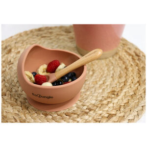 Bol en silicone avec ventouse + cuillère en bois Terracotta 