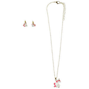 Set collier doré + boucles d'oreilles licorne pour fille 