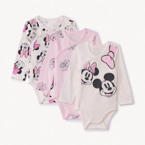 Lot de 3 bodies manches longues Minnie Disney pour bébé fille avec ouvertures différentes selon l'âge 