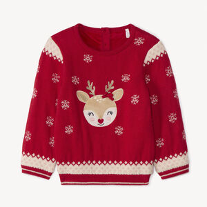 Pull de Noël en tricot jacquard doublé pour bébé fille 