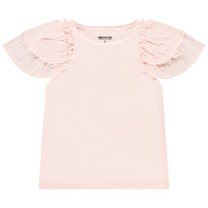 T-shirt manches courtes brodées et volantées pour fille 