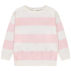 Pull en tricot rayé avec fleurs ajourées pour bébé fille 
