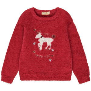 Pull en tricot effet fourrure avec broderie cerf pour fille 